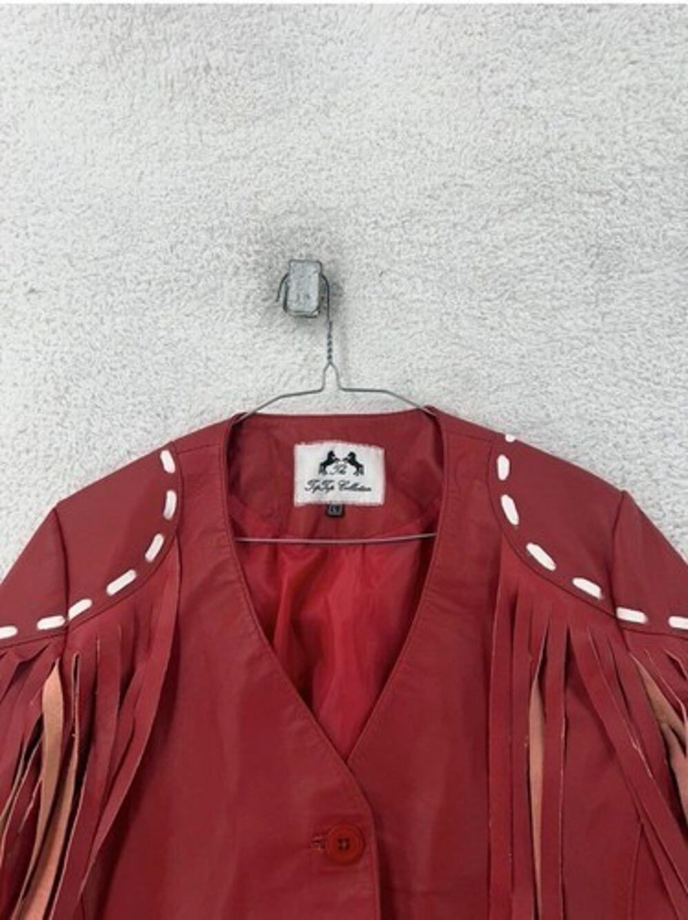 Women's Fringe 100% Real Leather Jacket Red (Chest 42"/Sleeve 24"/Length 23")